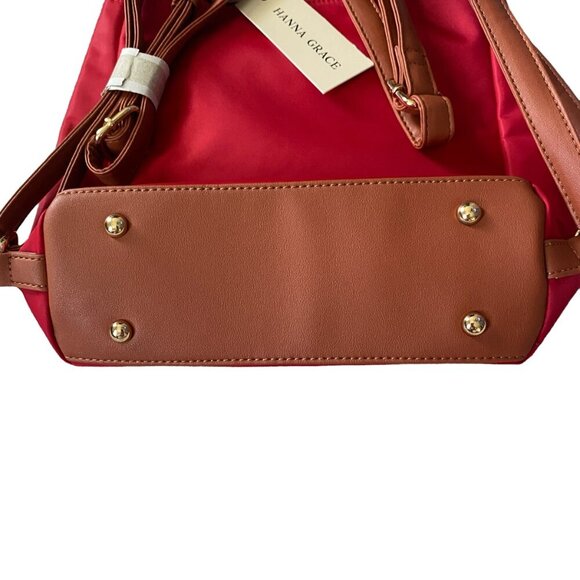 Hanna Grace red backpack bag with compartments top handle and bottom studs - Picture 7 of 10